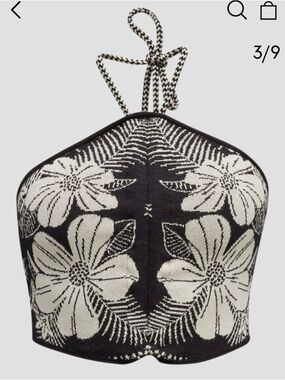 FARM Rio Black & Cream Floral Halter Knit Top (Crop) /XL